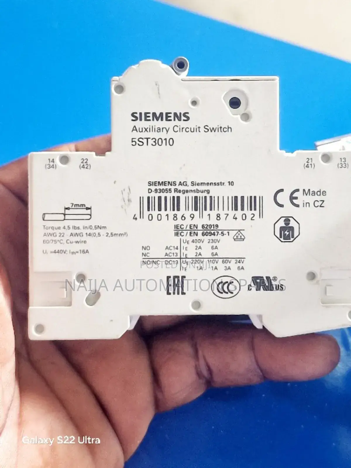 Siemens Breaker MCB C6 + Auxilliary | 5sy6106-7 + 5ST3010