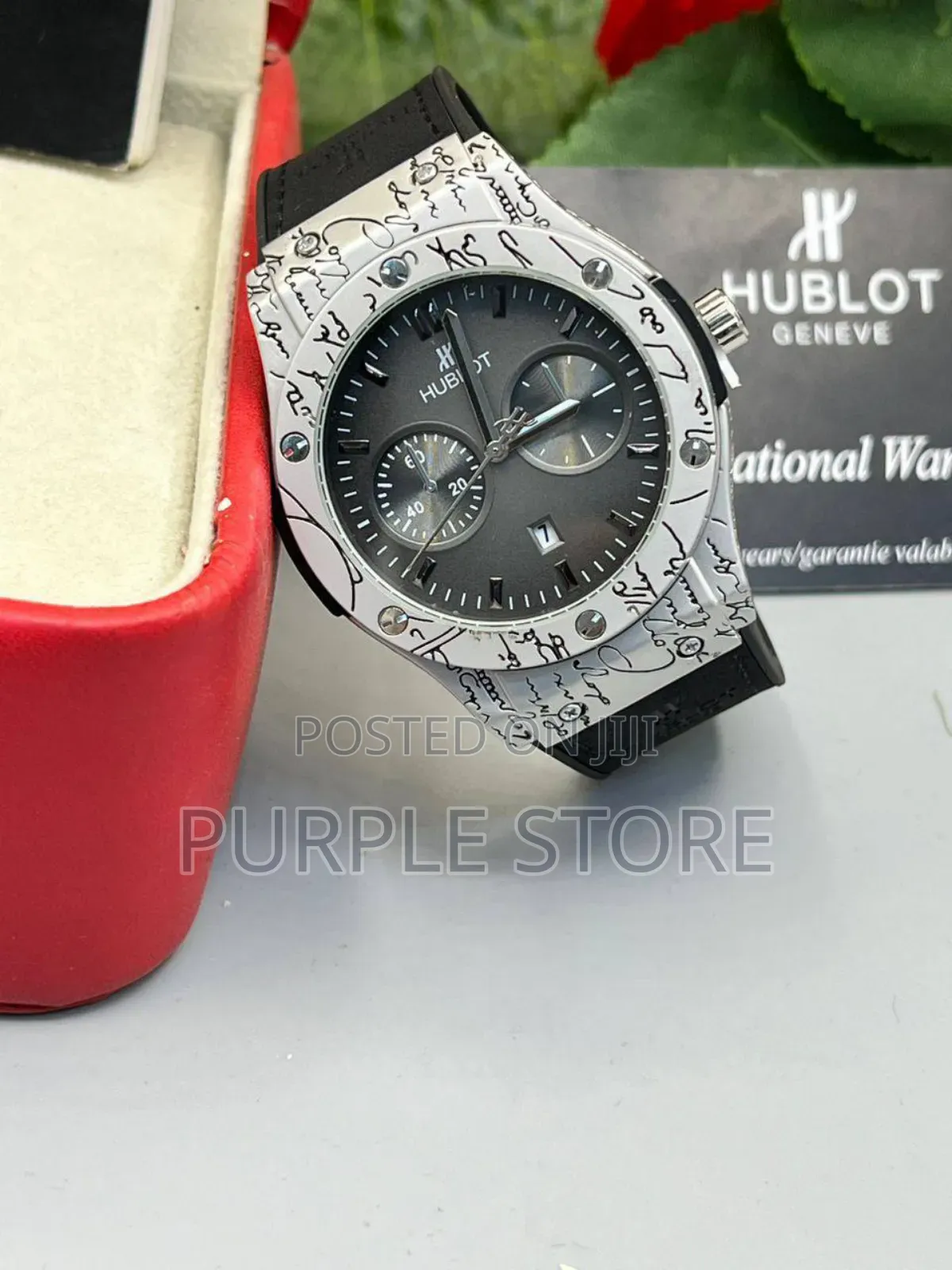 Hublot Leather Wristwatch Unique Silver Dial Signature