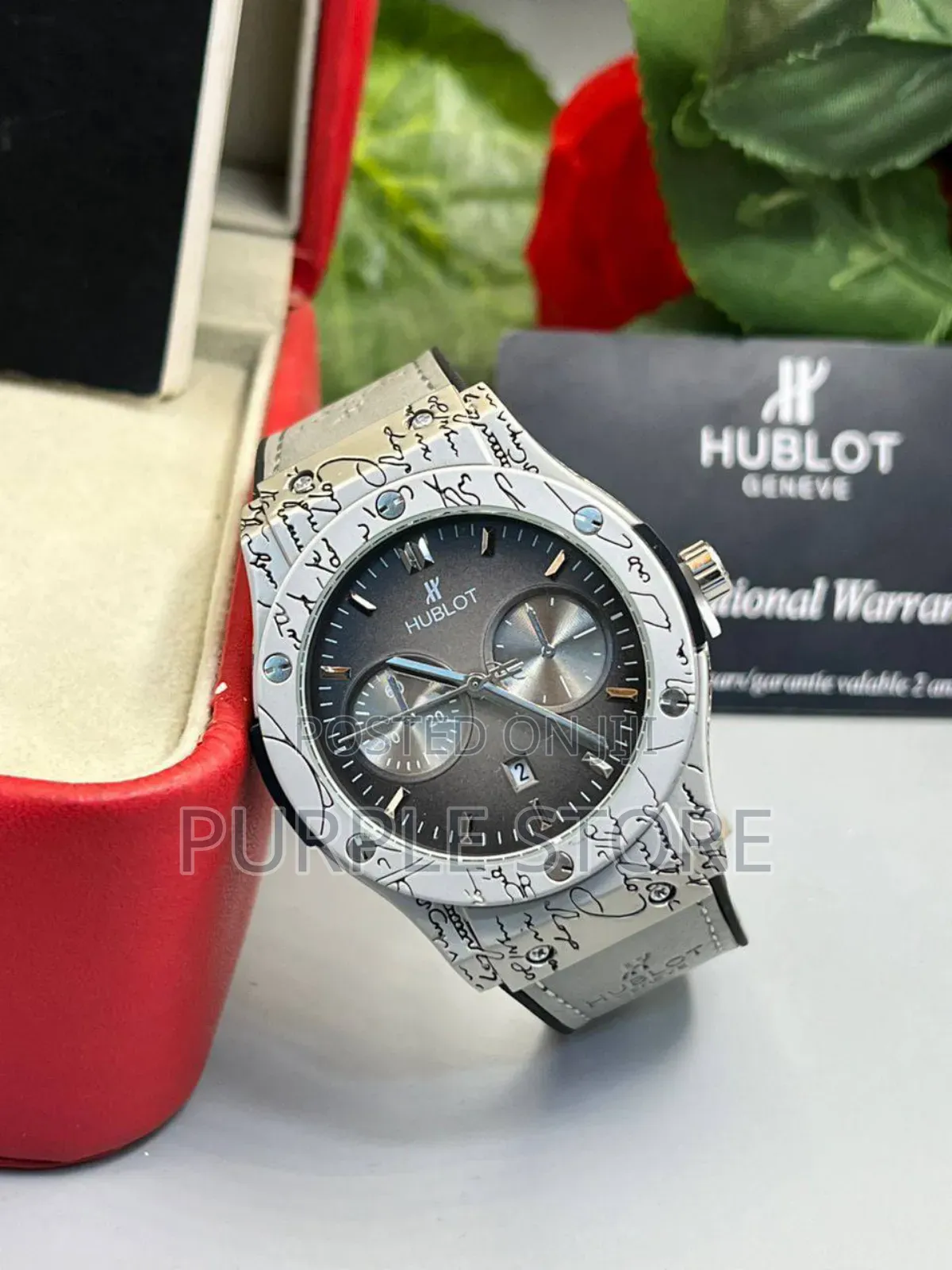 Hublot Leather Wristwatch Unique Silver Dial Signature