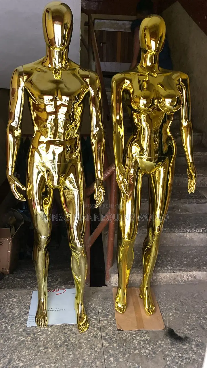Male and Female Gold Chrome Faceless Mannequin