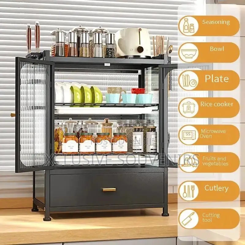 Kitchen Rack Carbon Steel Rustproof With Cover and Drawer