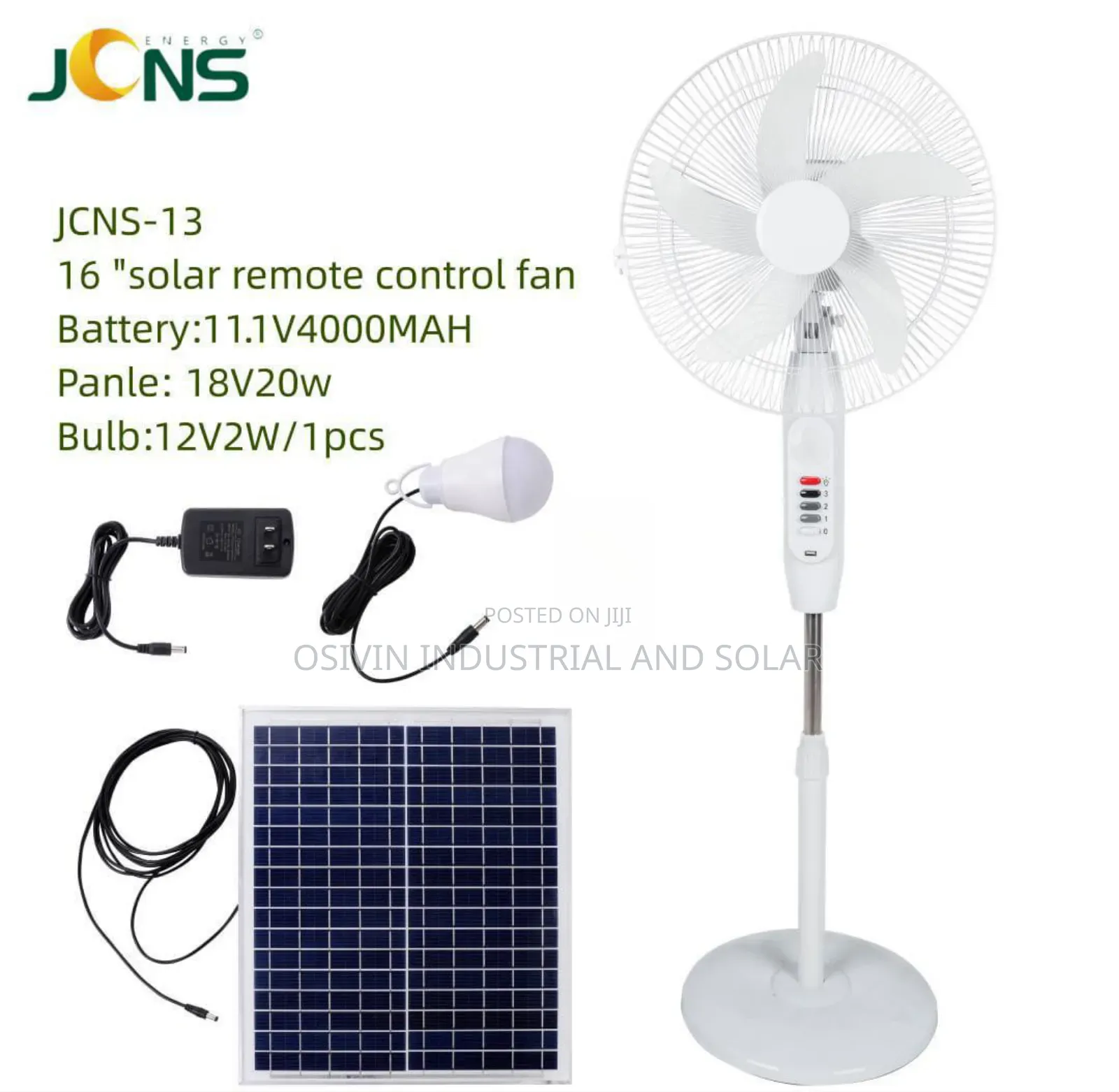 Jons Solar Rechargeable Standing Fan /Solar Panel and Bulbs