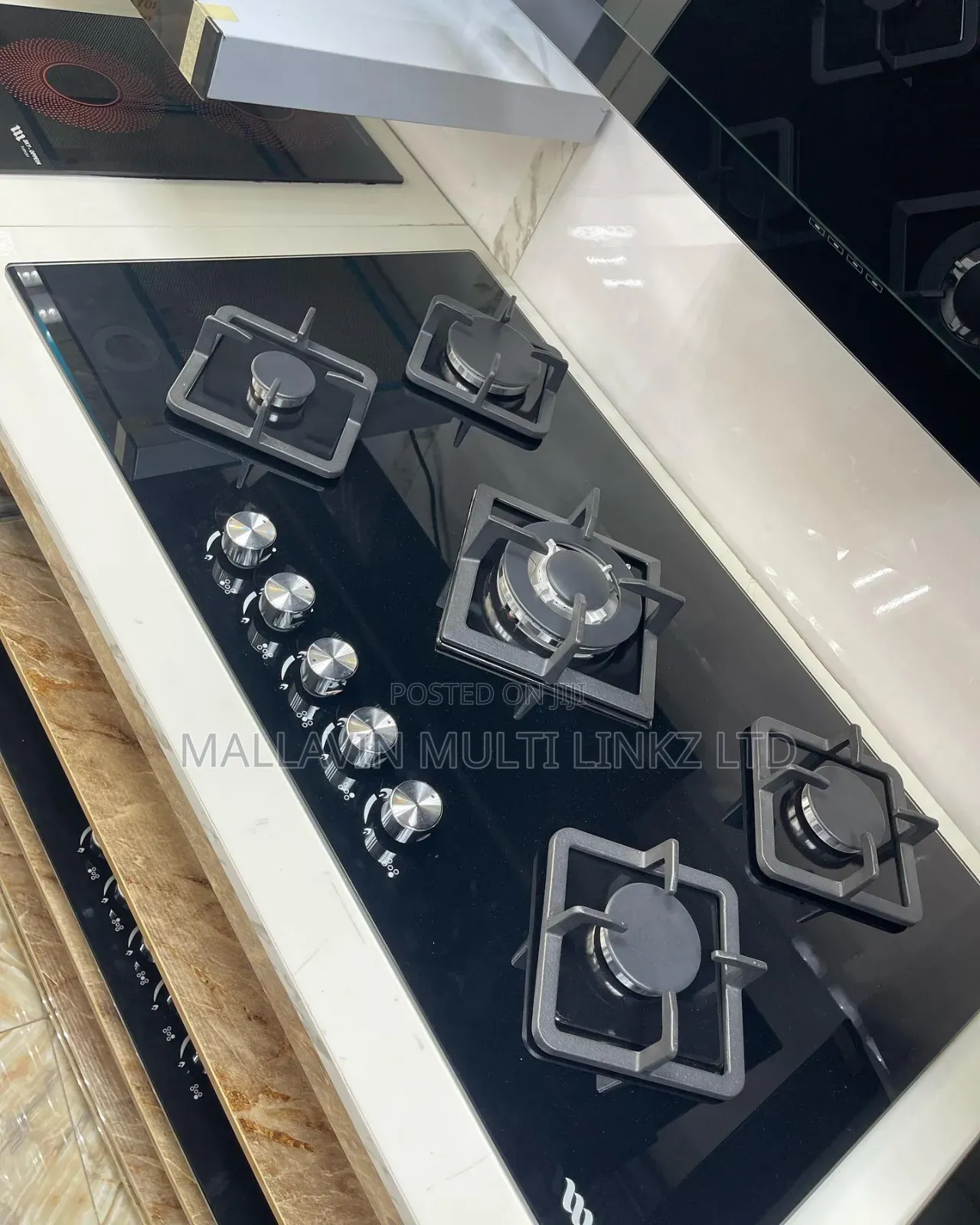 Black Glass Five Burner 90cm Built-in Gas Cooker