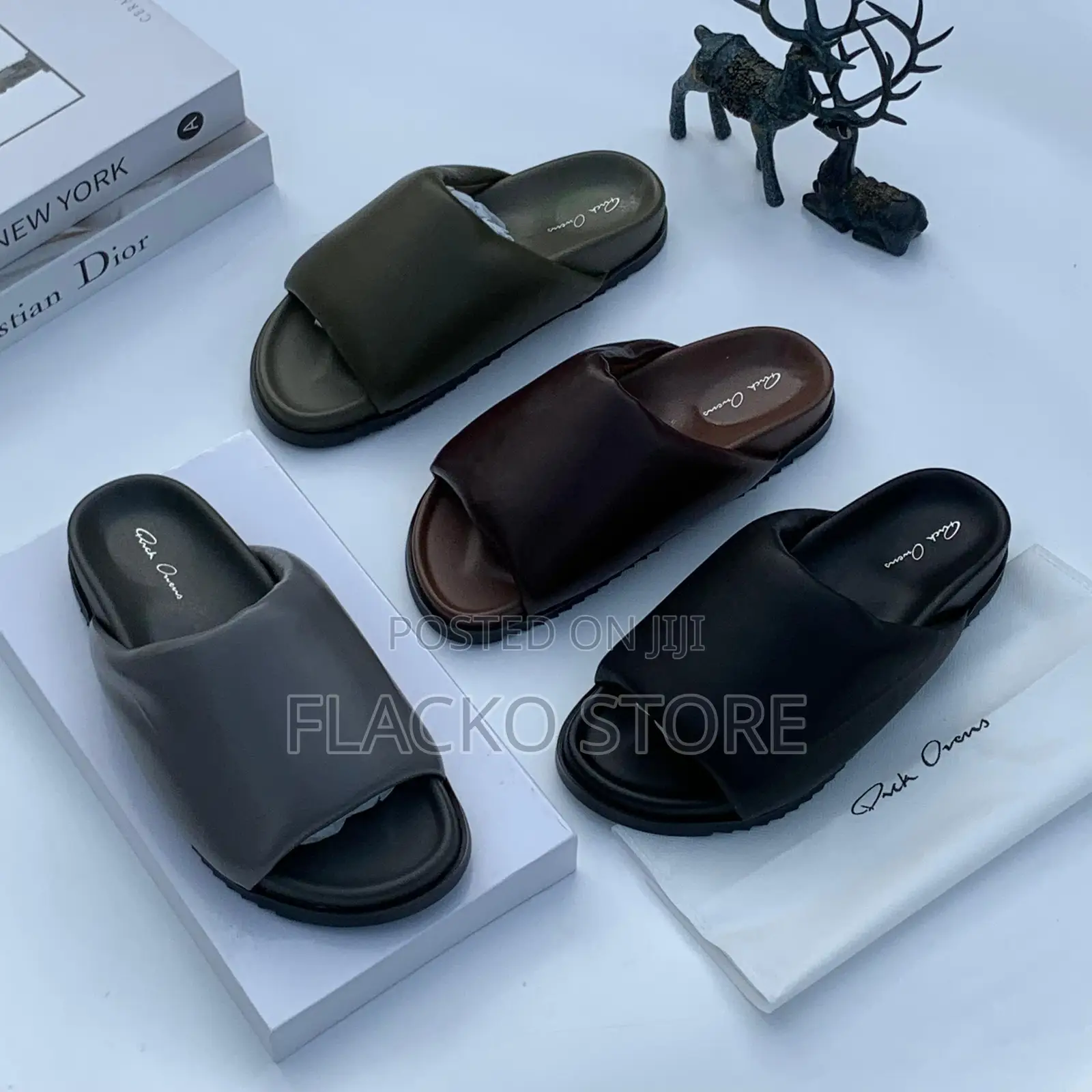 Original Rick Owens Thick Puffy Classic Leather Slippers