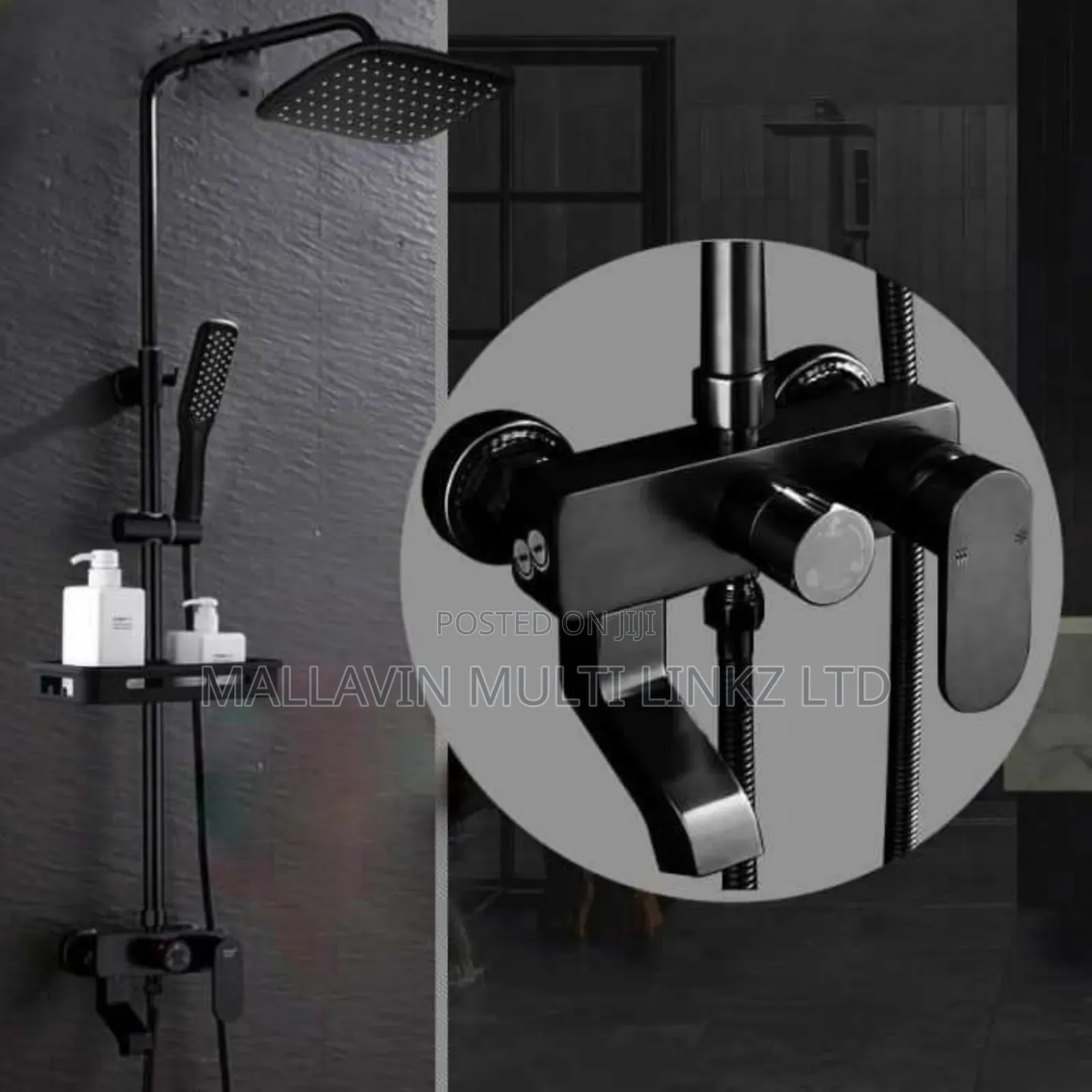 Matte Black Standing Shower Mixers With Soap Dish