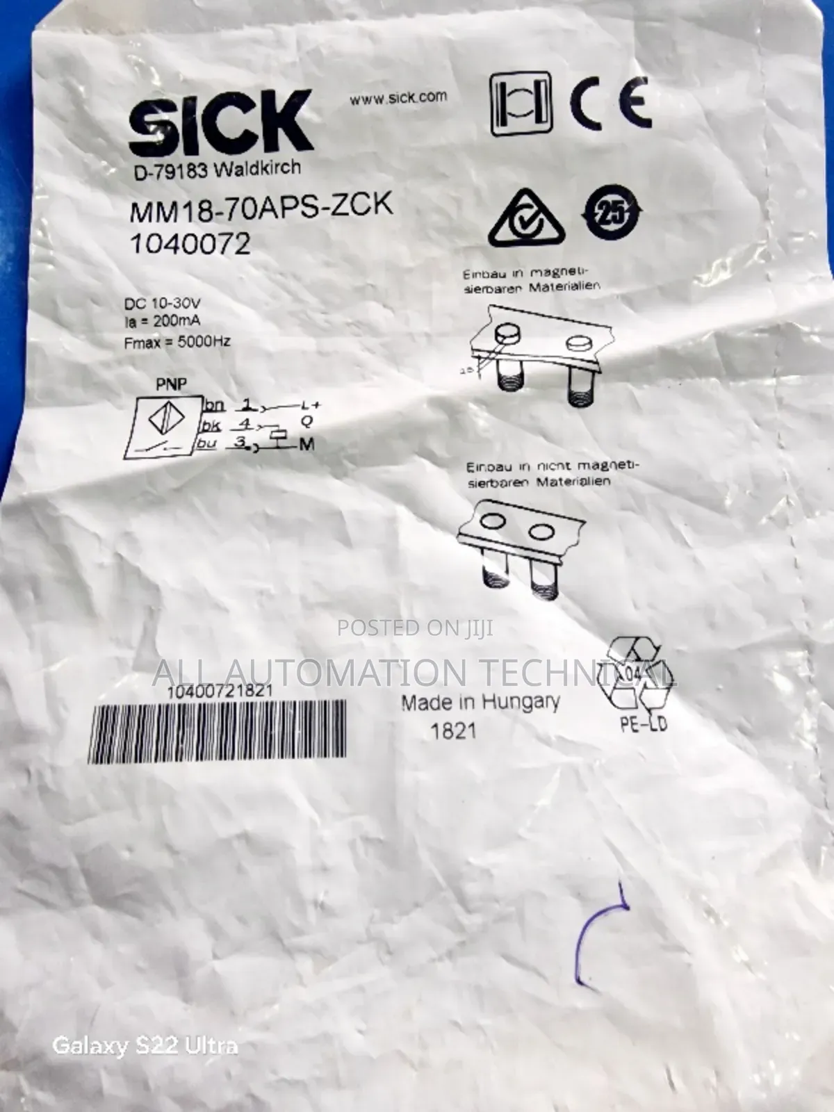 Sick 1040072 MM18-70APS-ZCK Magnetic Proximity Sensor