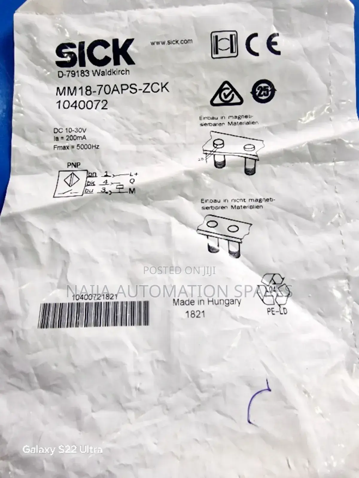 Sick 1040072 MM18-70APS-ZCK Magnetic Proximity Sensor