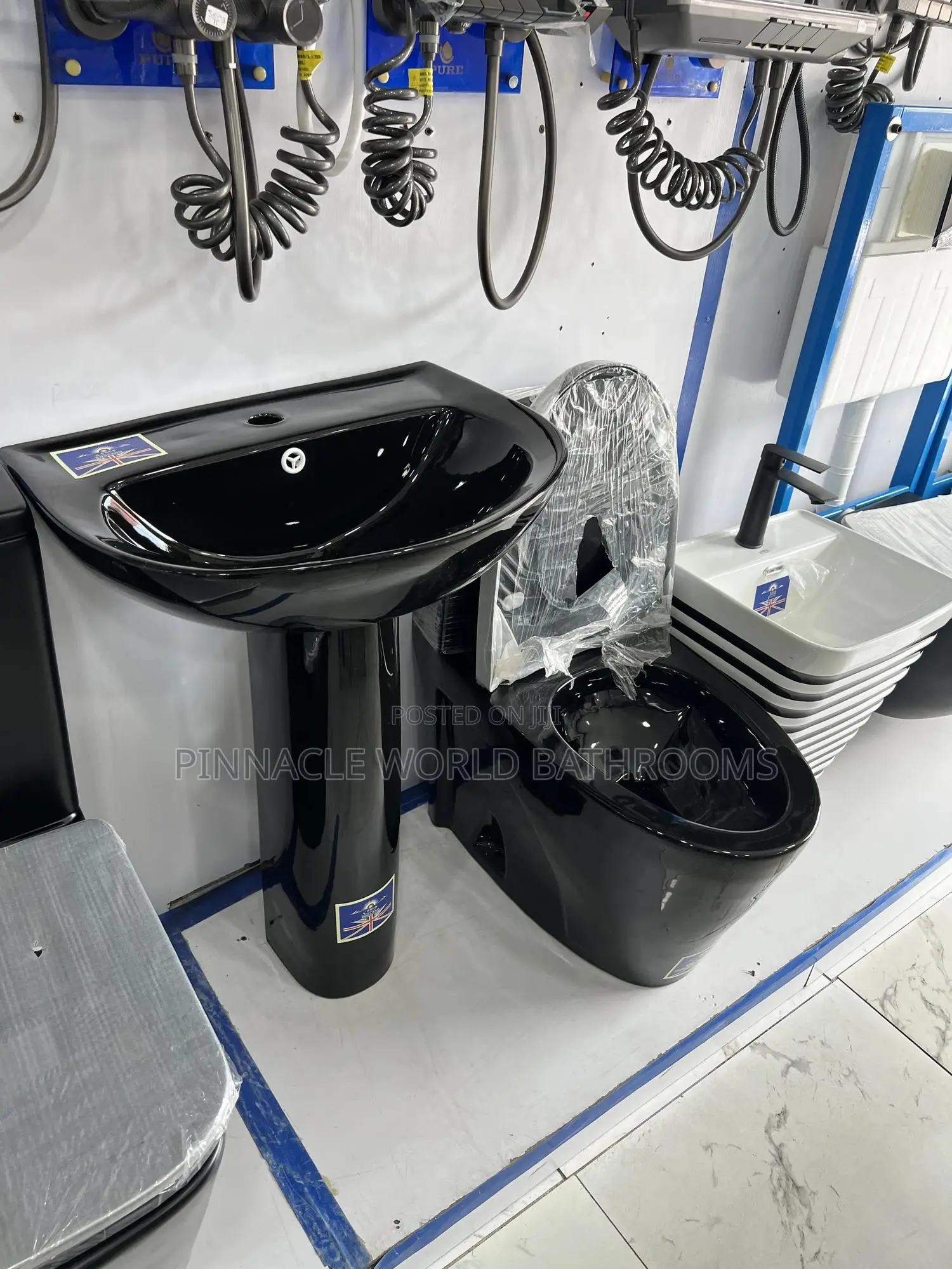 Mirror Black Executive WC and Washing Hands Basin