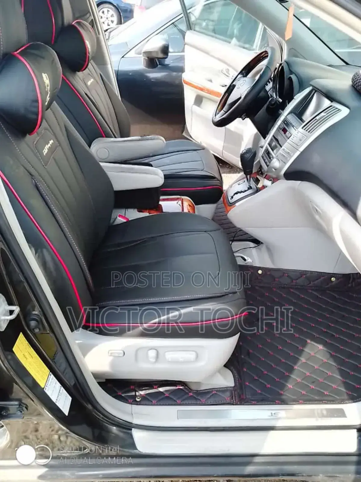 Horse Leather Seat Covers Plain Black With Red Lines