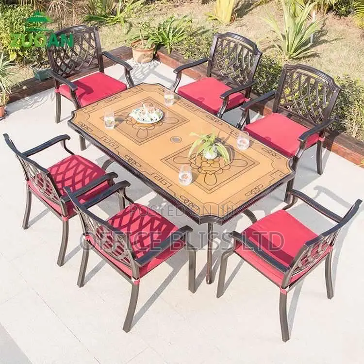 Cast Aluminum Outdoor Patio Dining Table With 6 Chairs