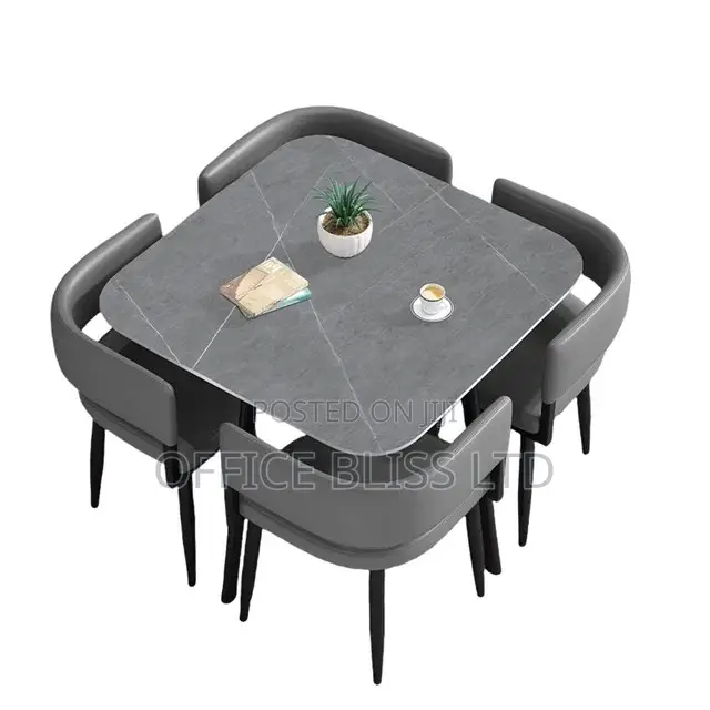 Square Dinning Set 80 By 80 Cm With 4 Leather Chairs