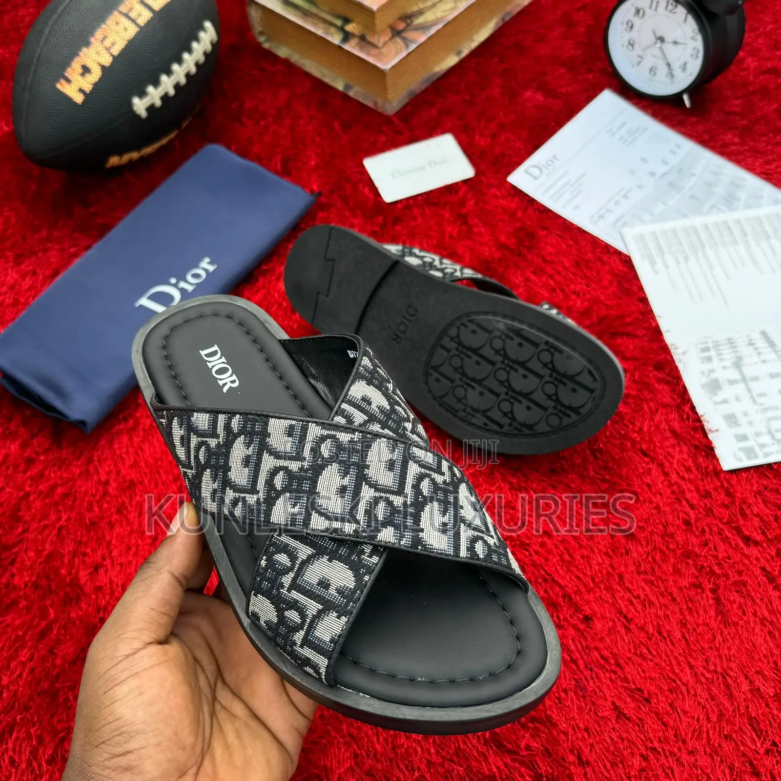Original Dior Cross Leather Slippers for Men