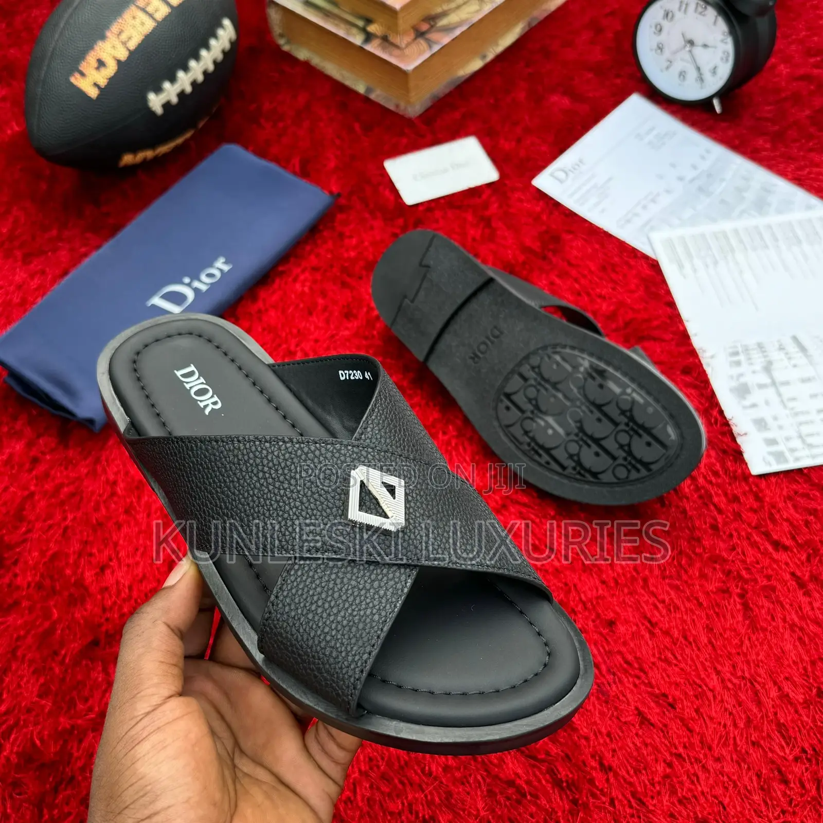 Original Dior Cross Leather Slippers for Men