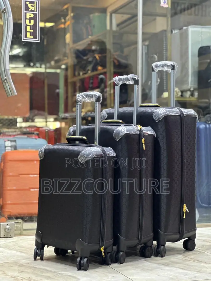 Original Channel Black Leather Three Set Travelling Bag