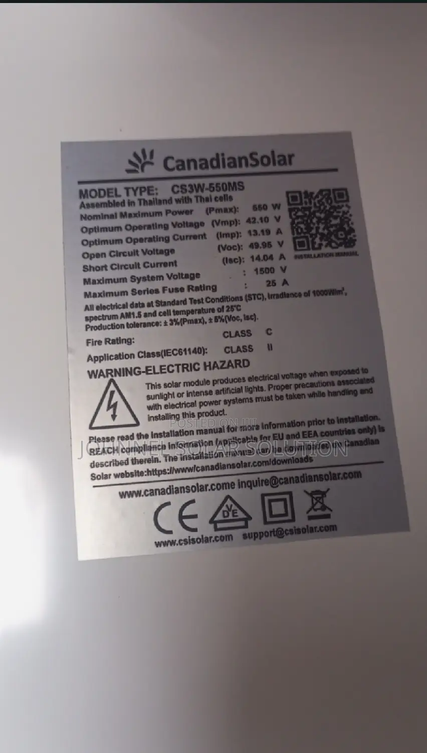 550watts 72cell Canadian Solar Panel