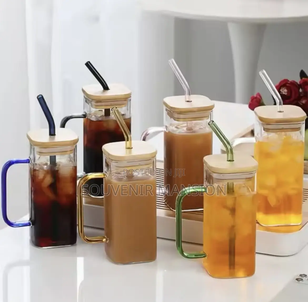 400ml Square Mug With Lid and Straw