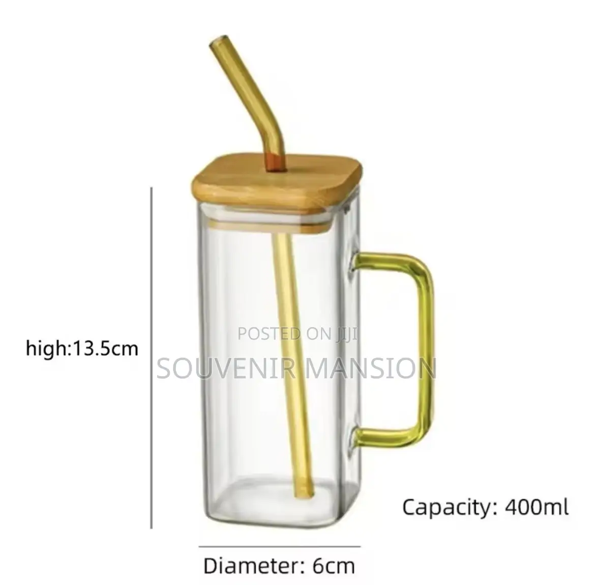 400ml Square Mug With Lid and Straw