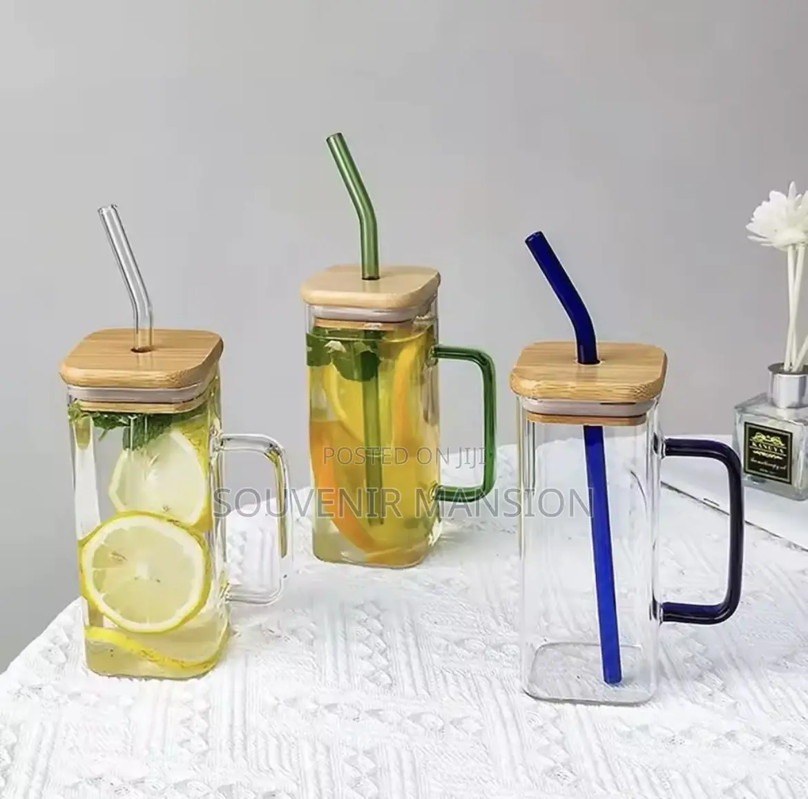 400ml Square Mug With Lid and Straw