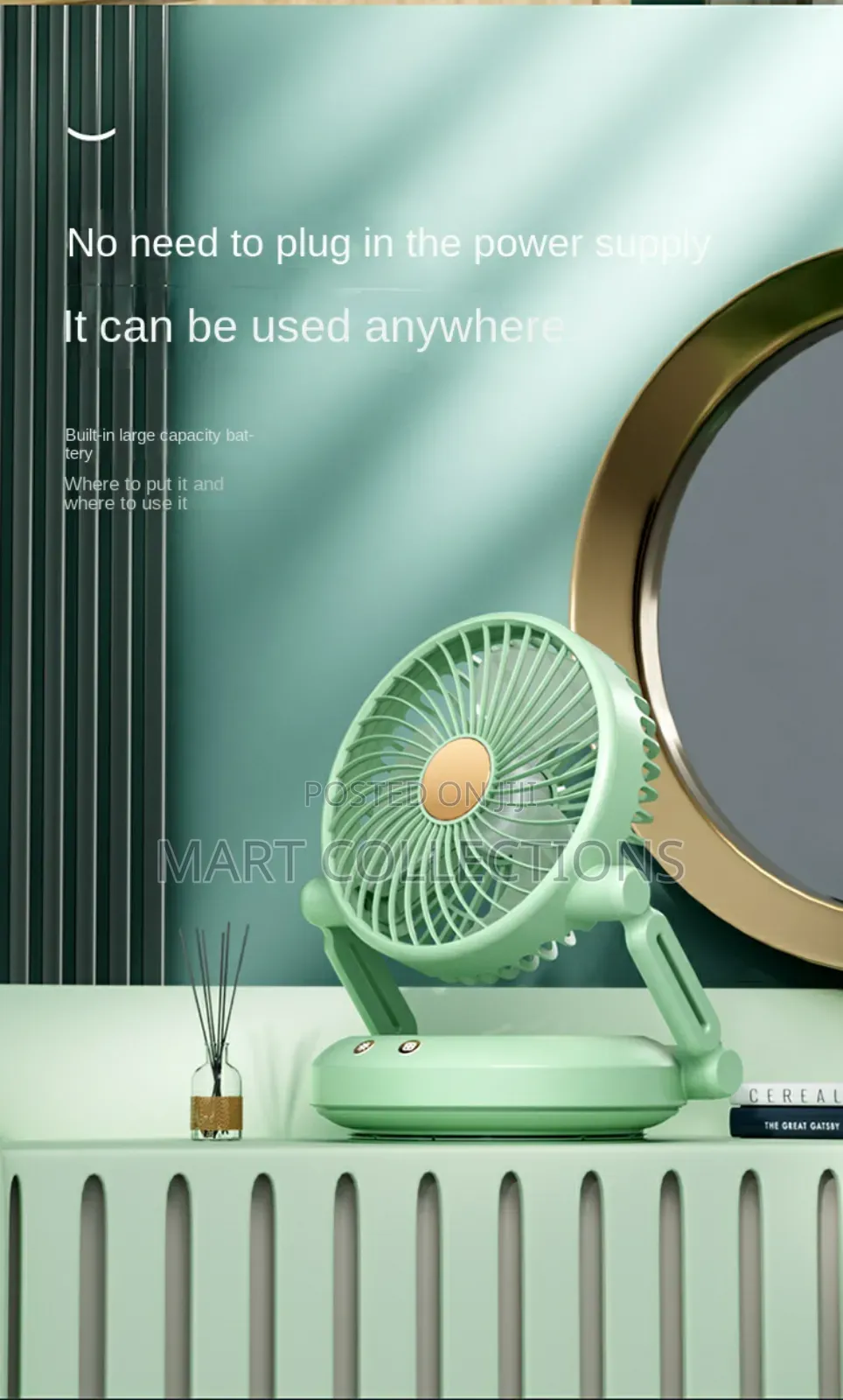 Rechargeable Mini Foldable Fan Rotating Fan With Led Light