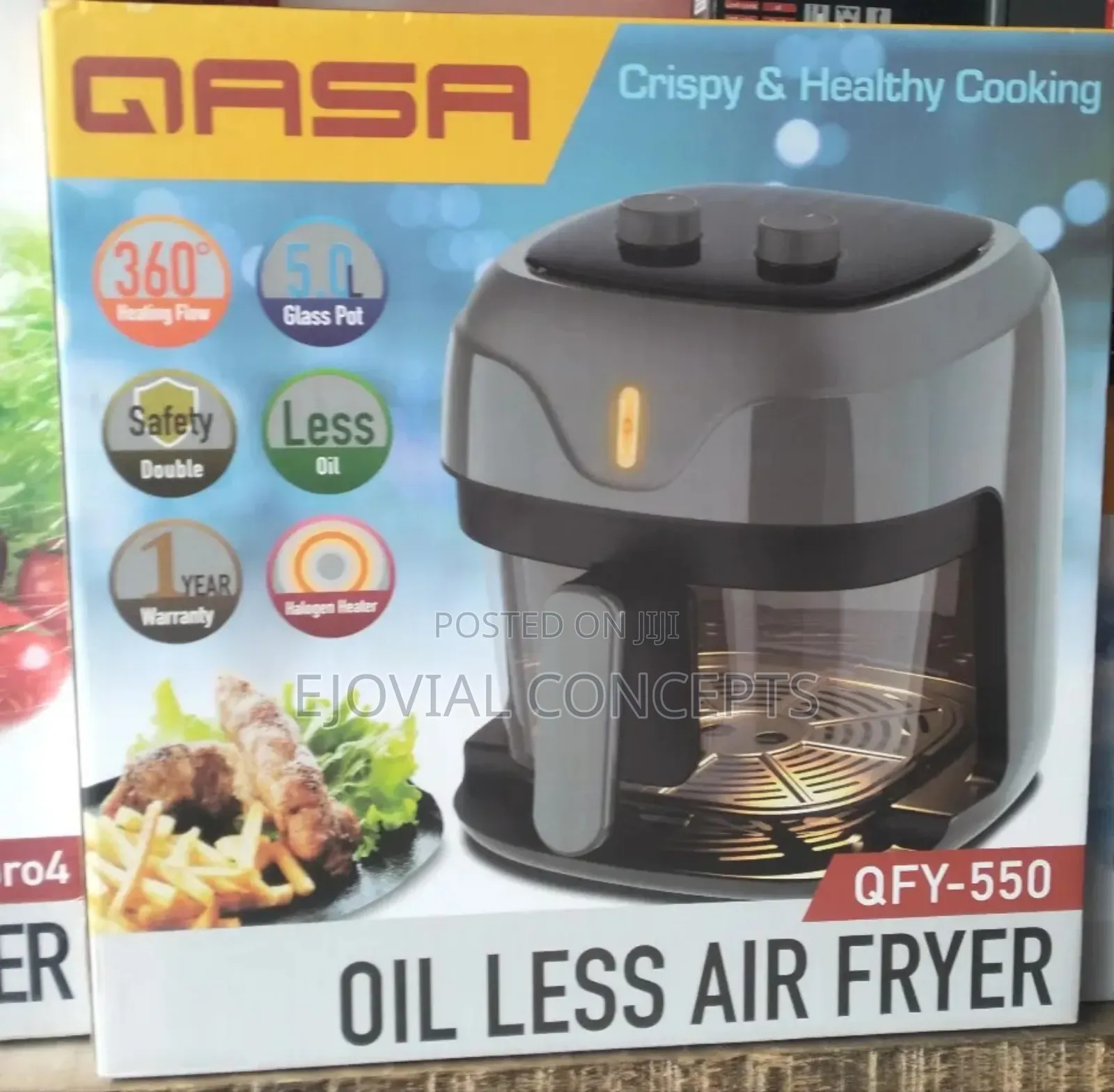 Qasa Oil Less Air Fryer Qfy-550 Glass Pt Easy Clean 5l