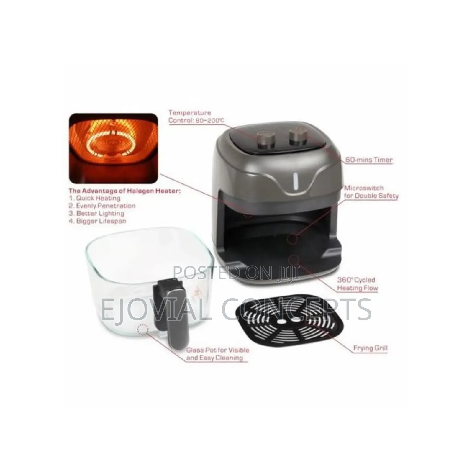 Qasa Oil Less Air Fryer Qfy-550 Glass Pt Easy Clean 5l