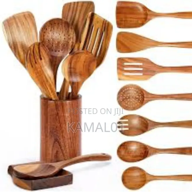 Wooden Cooking Utensil Set With Holder Spoon