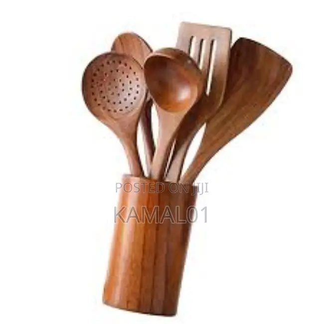 Wooden Cooking Utensil Set With Holder Spoon