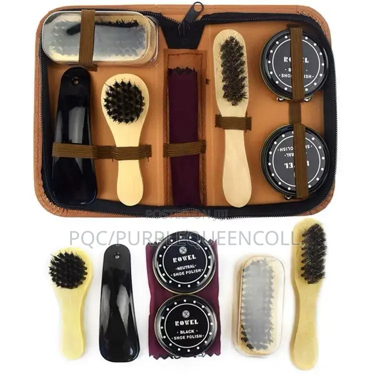 7 PCS Deluxe Combo Shoe Shine Care Kit With Leather Case