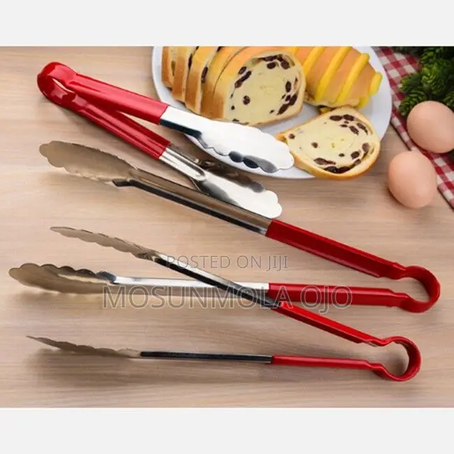 Stainless Steel Red Scalloped Coated Kitchen Tongs