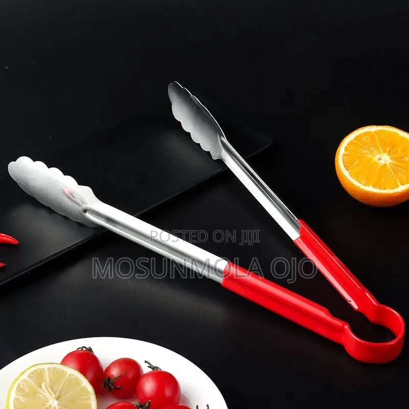 Stainless Steel Red Scalloped Coated Kitchen Tongs