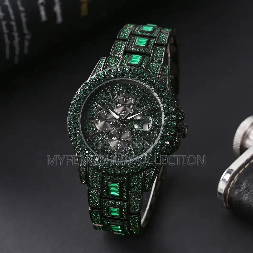 Missfox Green Luxury Diamond Iced Out Wrist Watch