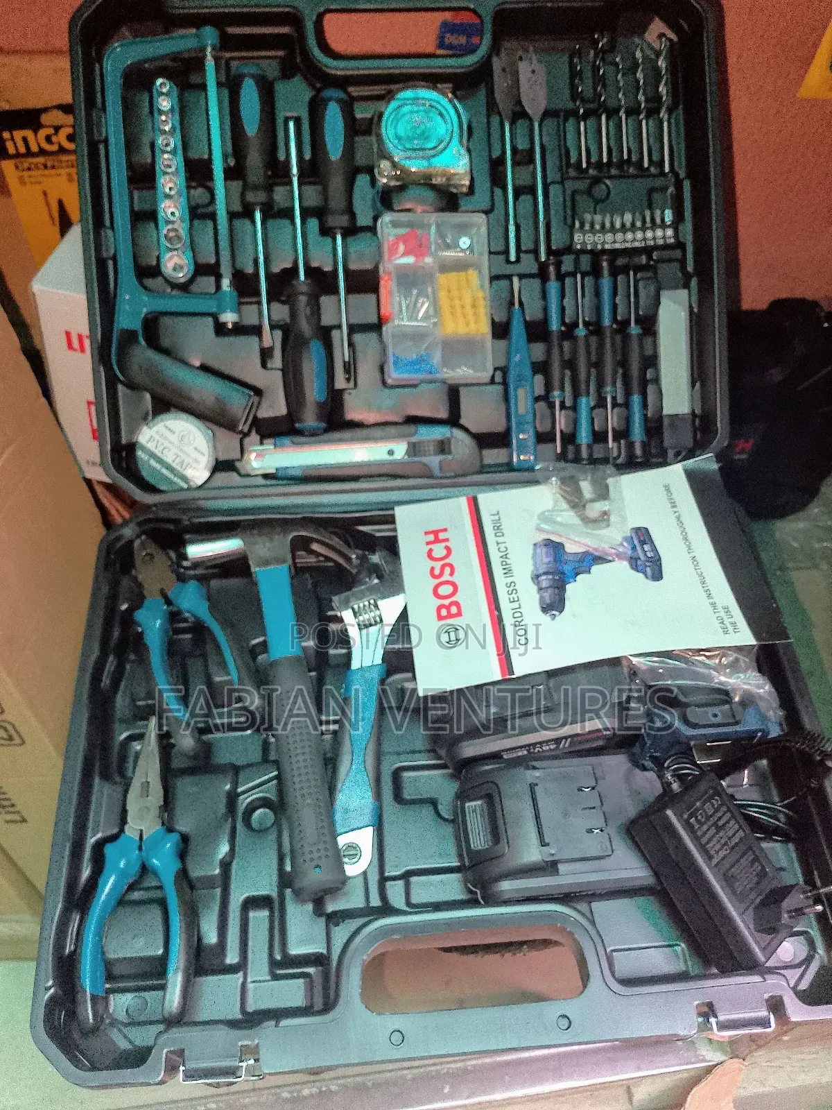 Set of Tools Box With Battery Drill Machine Bosch