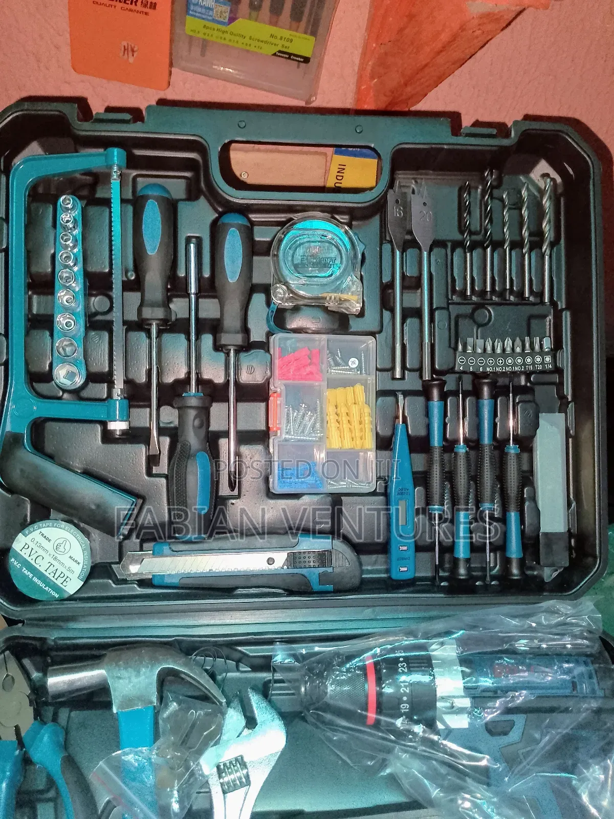 Set of Tools Box With Battery Drill Machine Bosch