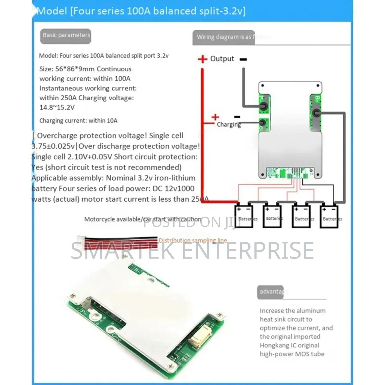 4s 12v 100a BMS Lifepo4 Lithium Battery Protection Board