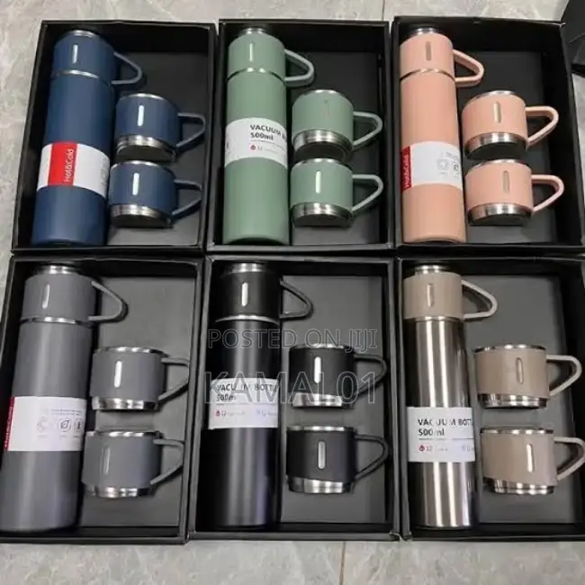 Stainless Steel Vacuum Flask Set With 2 Cups