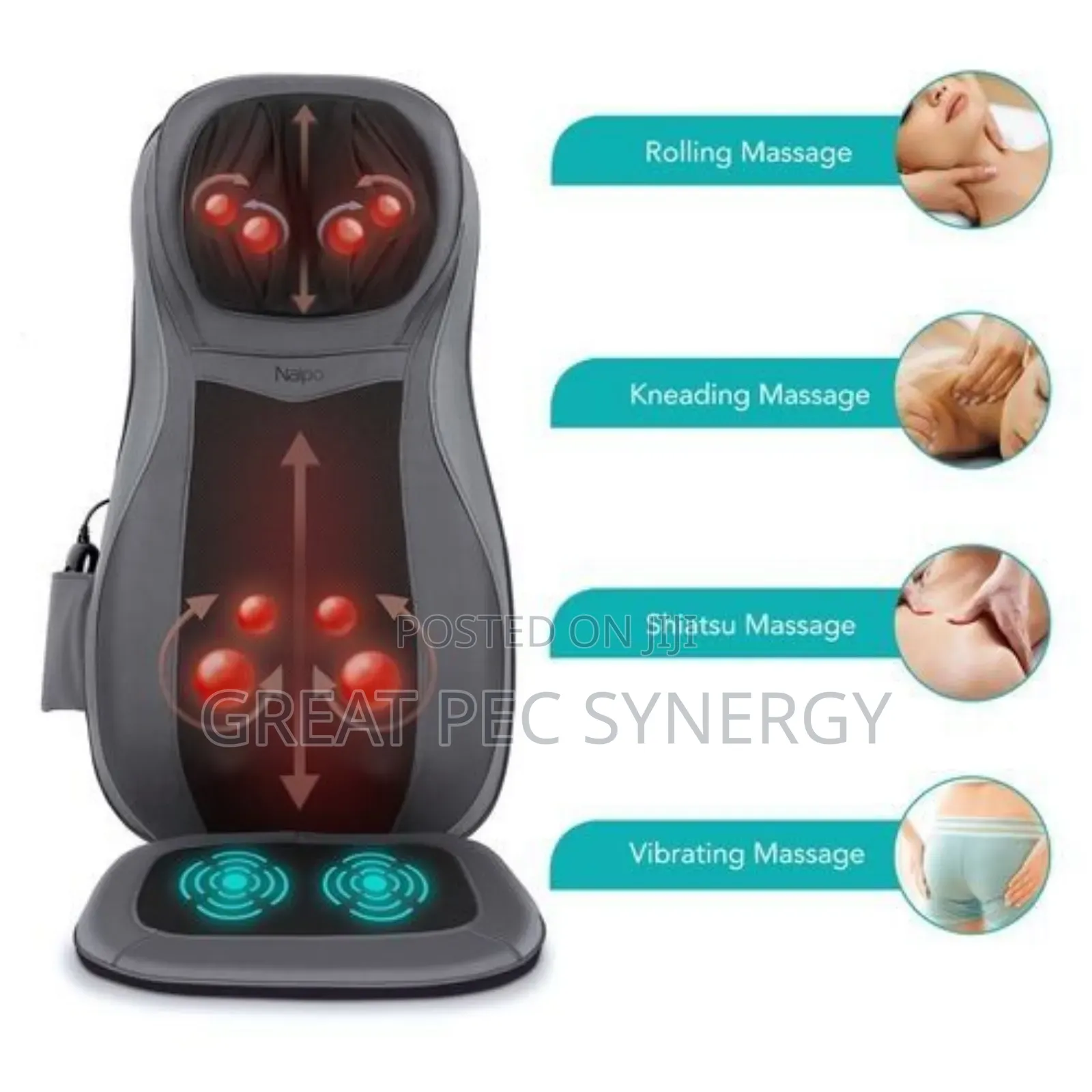 Chair And Car Seat Cushion With Back Neck Massager.
