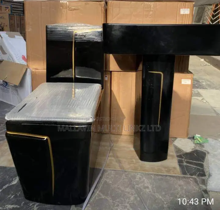 One Piece Black and Gold Toilet Seats Complete Set
