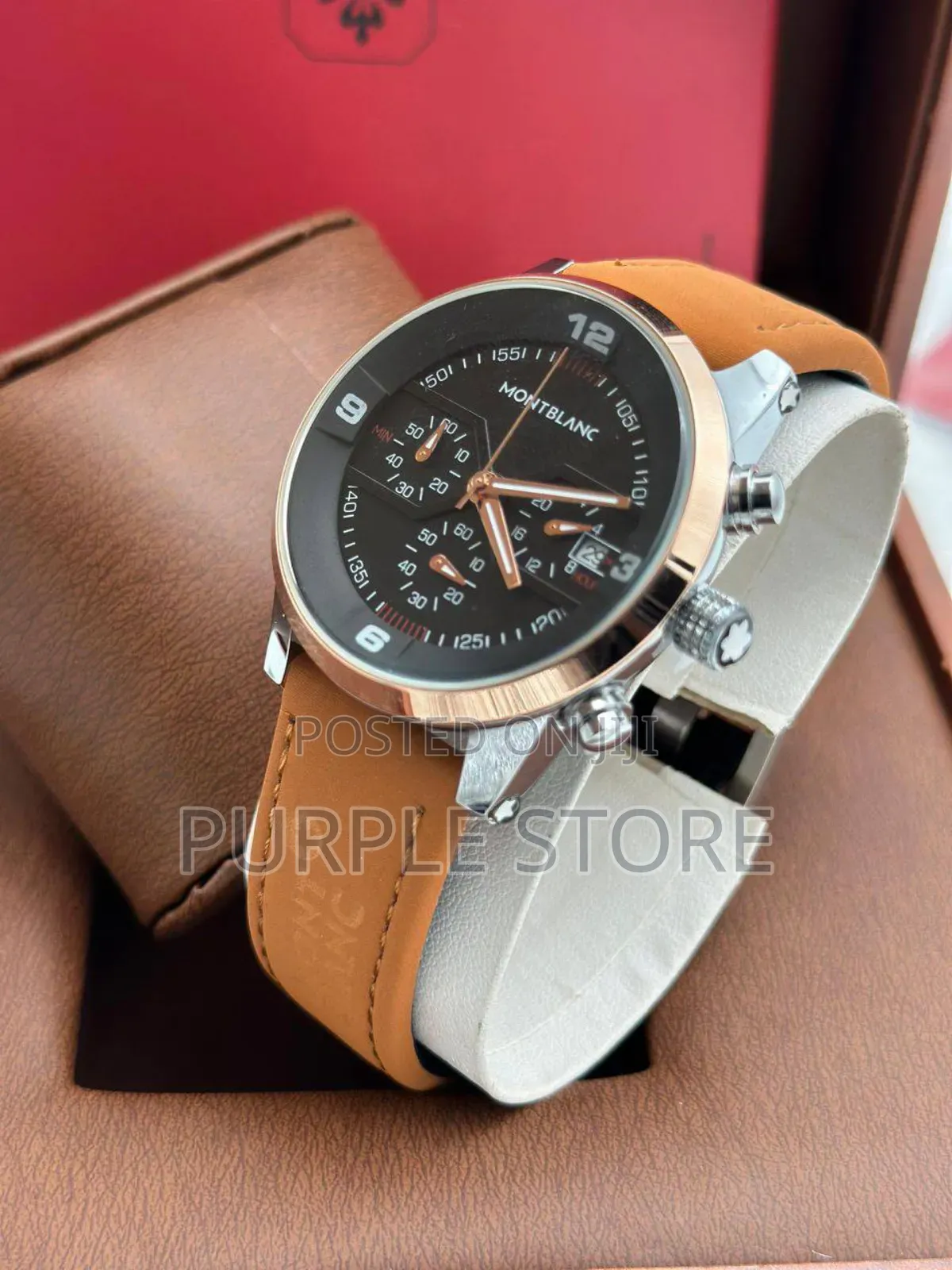Mont Blanc Chronograph Brown Leather Wristwatch
