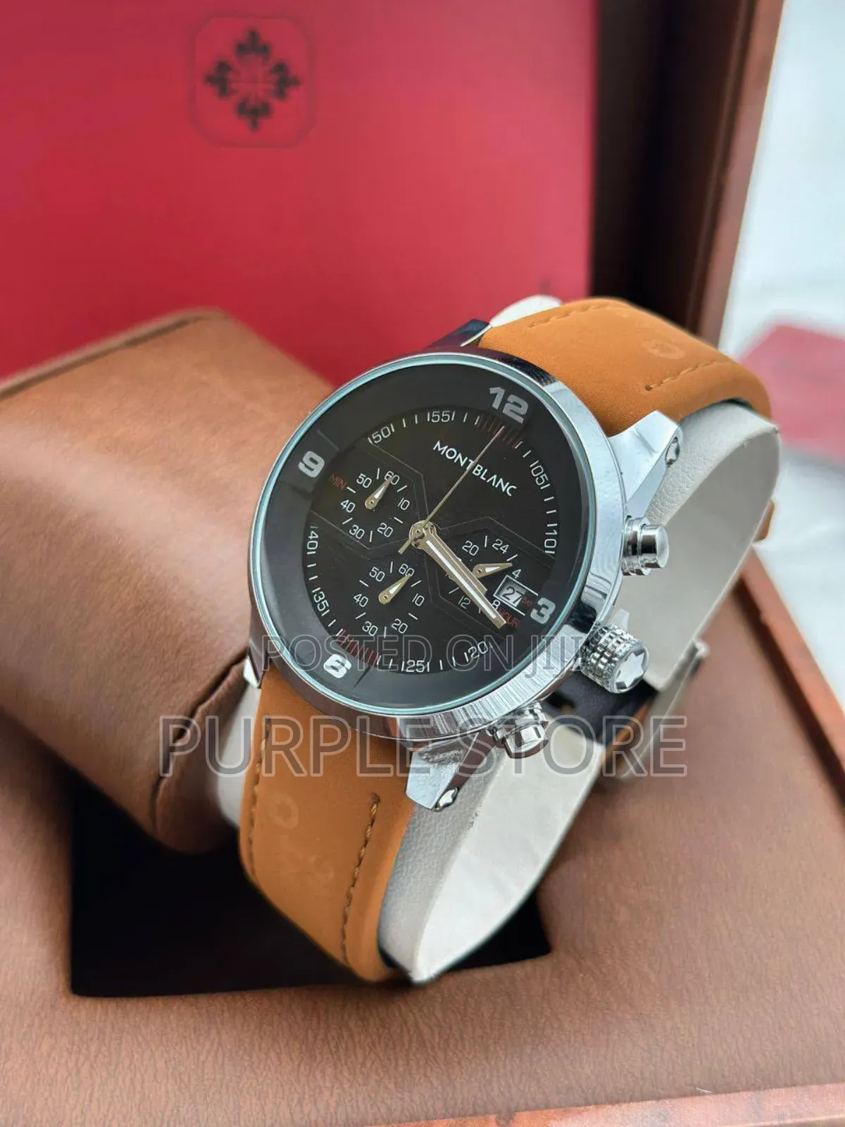 Mont Blanc Chronograph Brown Leather Wristwatch