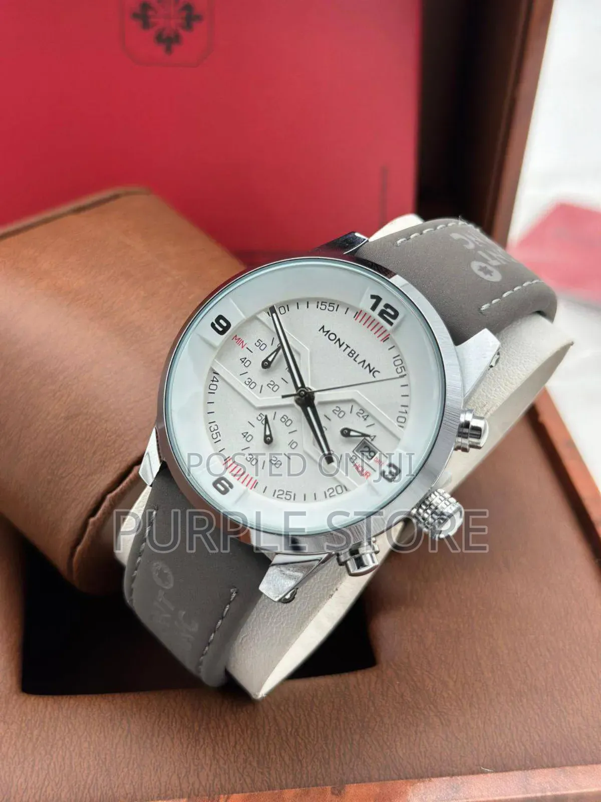 Mont Blanc Chronograph Black  Suade  Leather  Watch