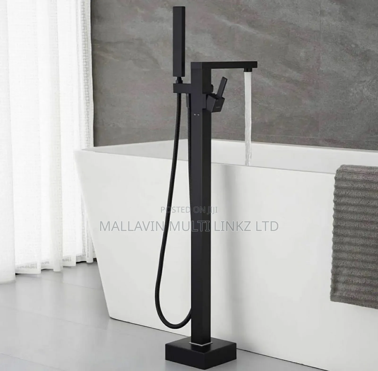 Matte Black Freestanding Floor Mounted Bathtub Filler Mixer