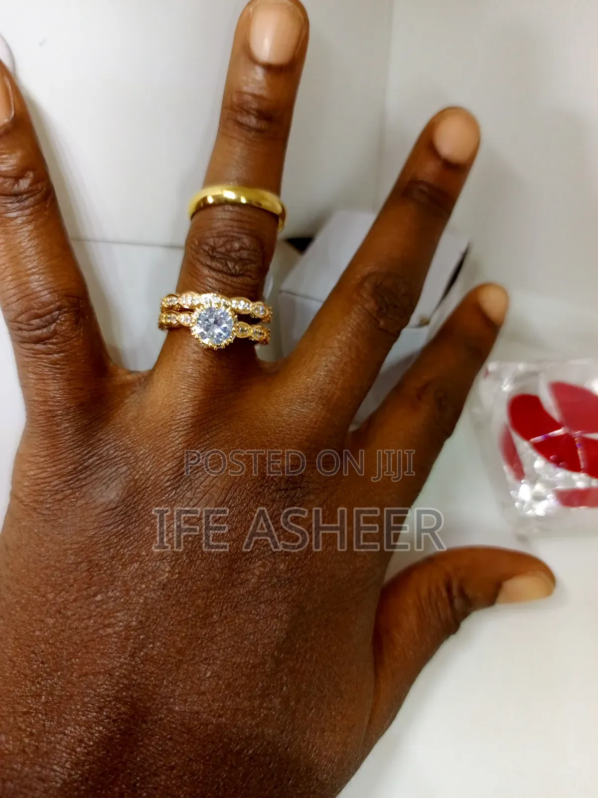 Zirconia Couples Set of Wedding Ring A07 - Gold