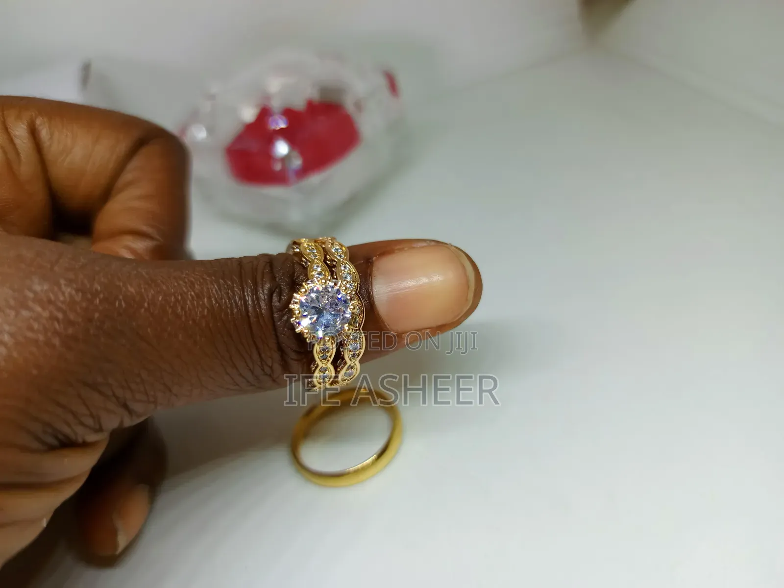 Zirconia Couples Set of Wedding Ring A07 - Gold