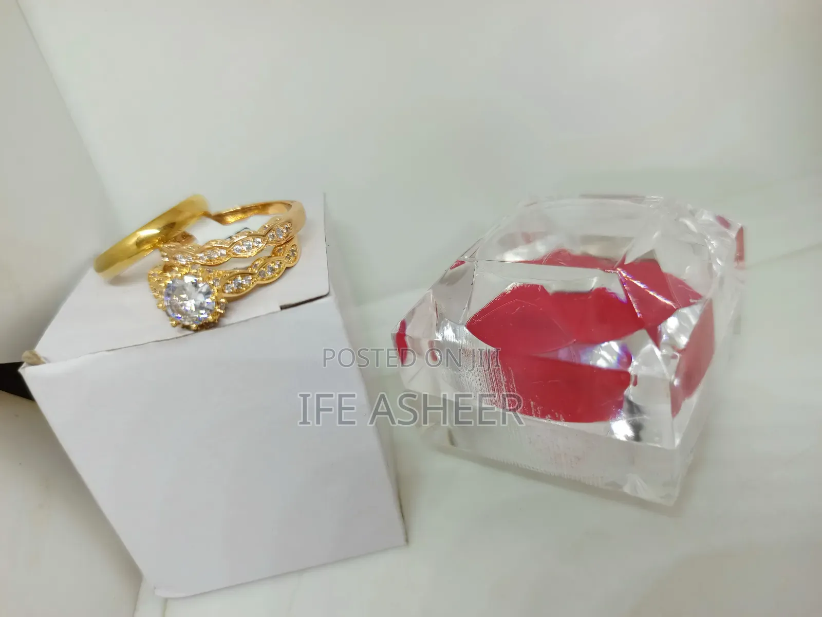 Zirconia Couples Set of Wedding Ring A07 - Gold