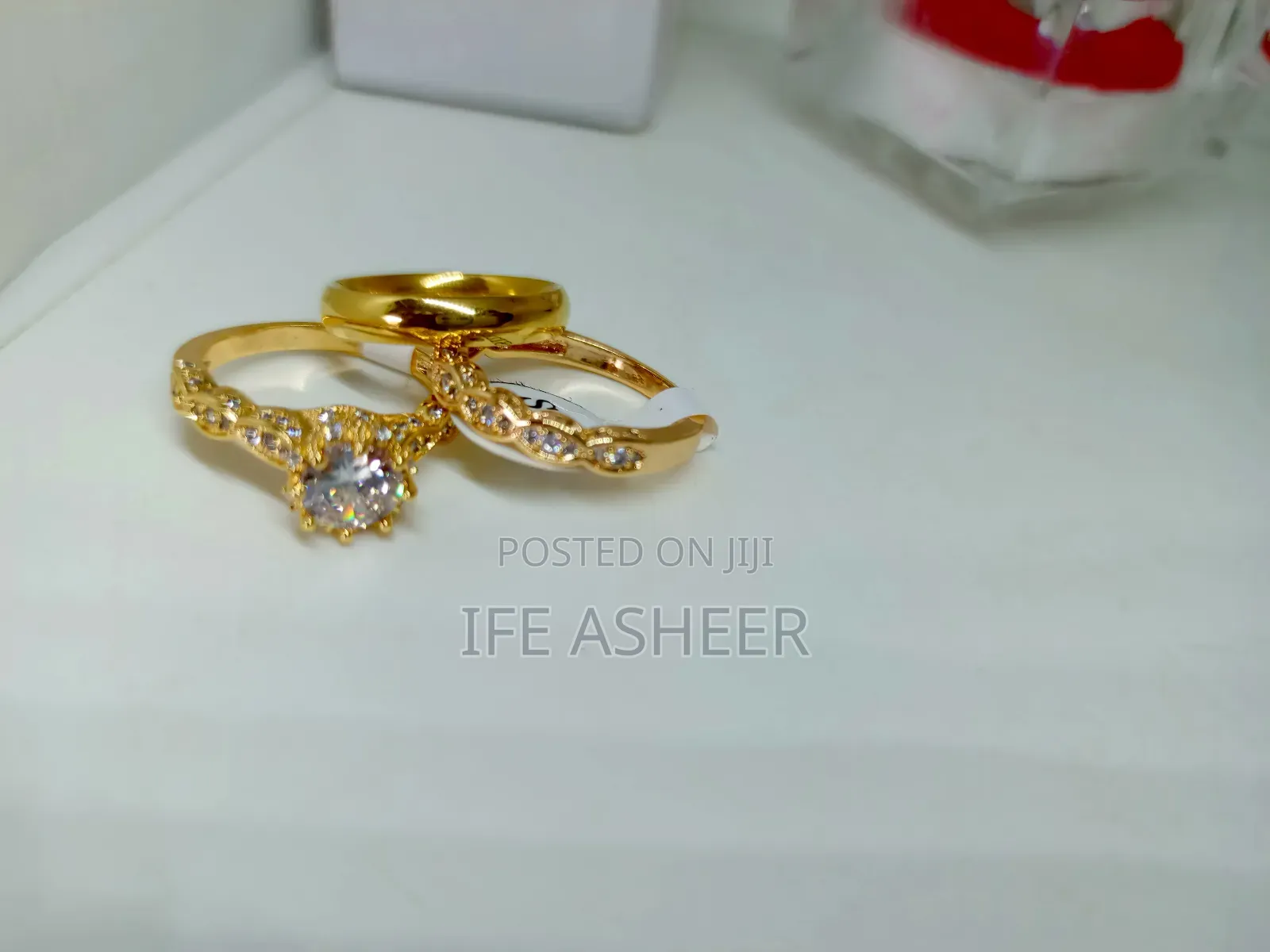 Zirconia Couples Set of Wedding Ring A07 - Gold