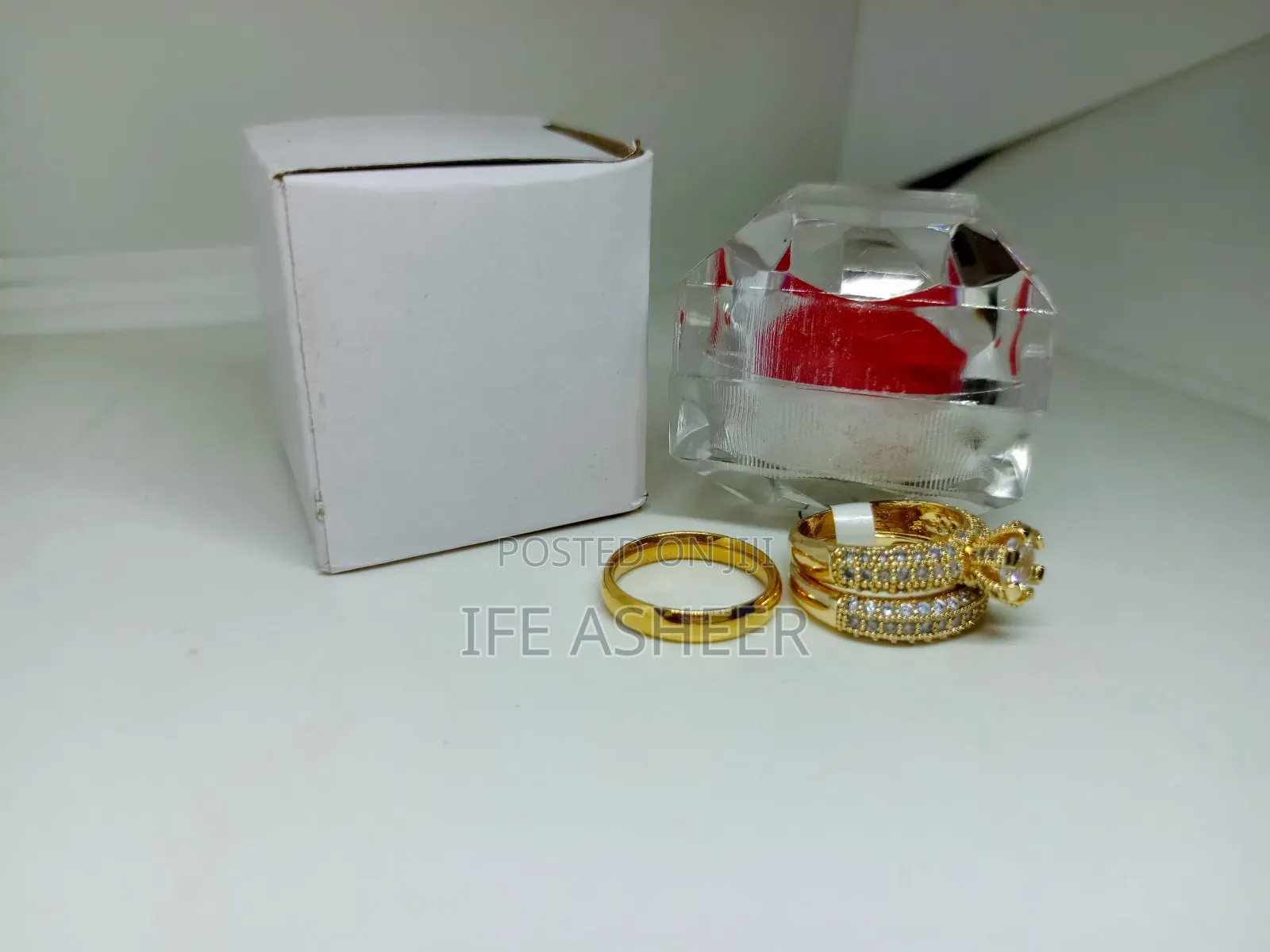 Zirconia Couples Set of Wedding Ring A08 - Gold