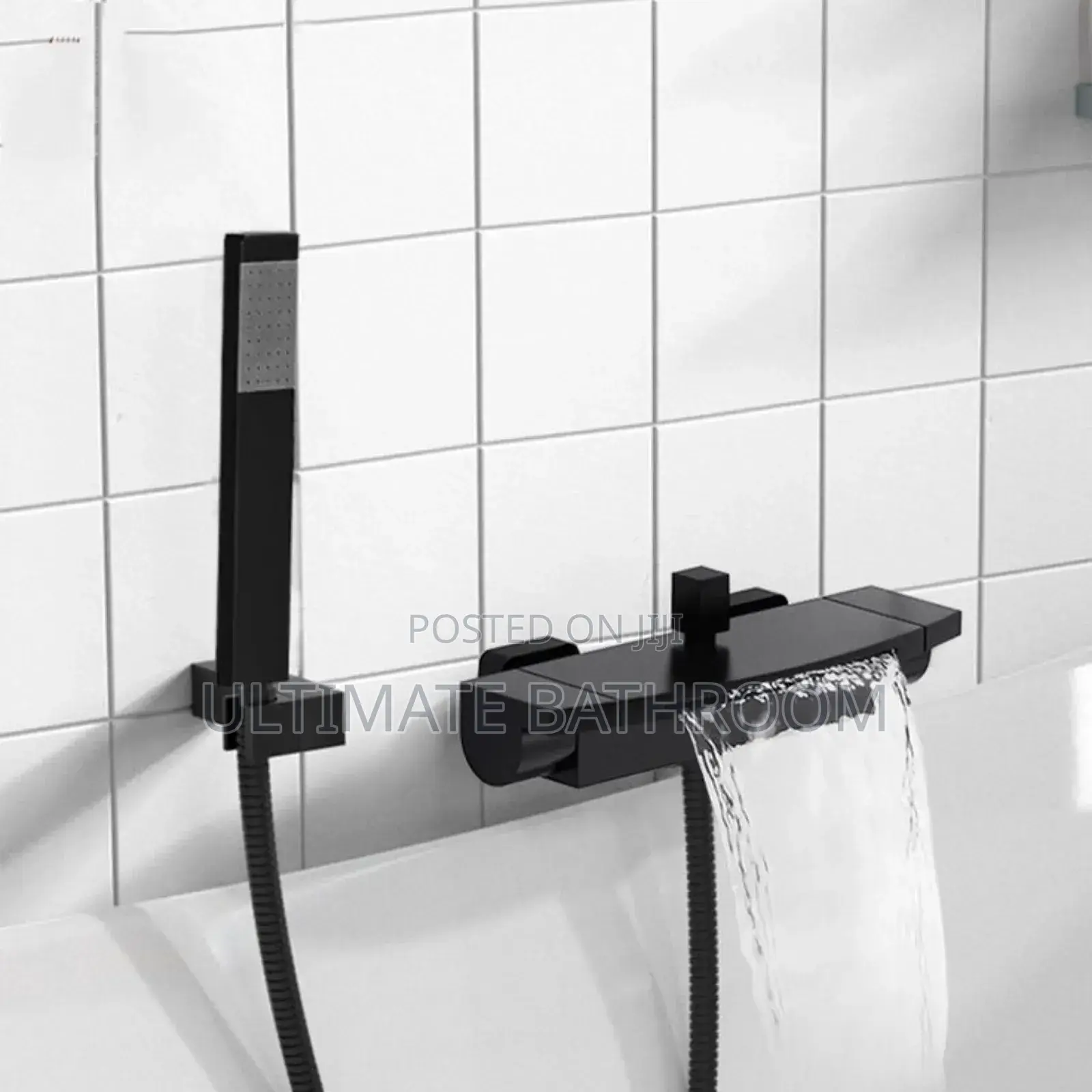 Wall Mounted Waterfall Black Bath Mixer Faucet For Acrylic Bathtubs