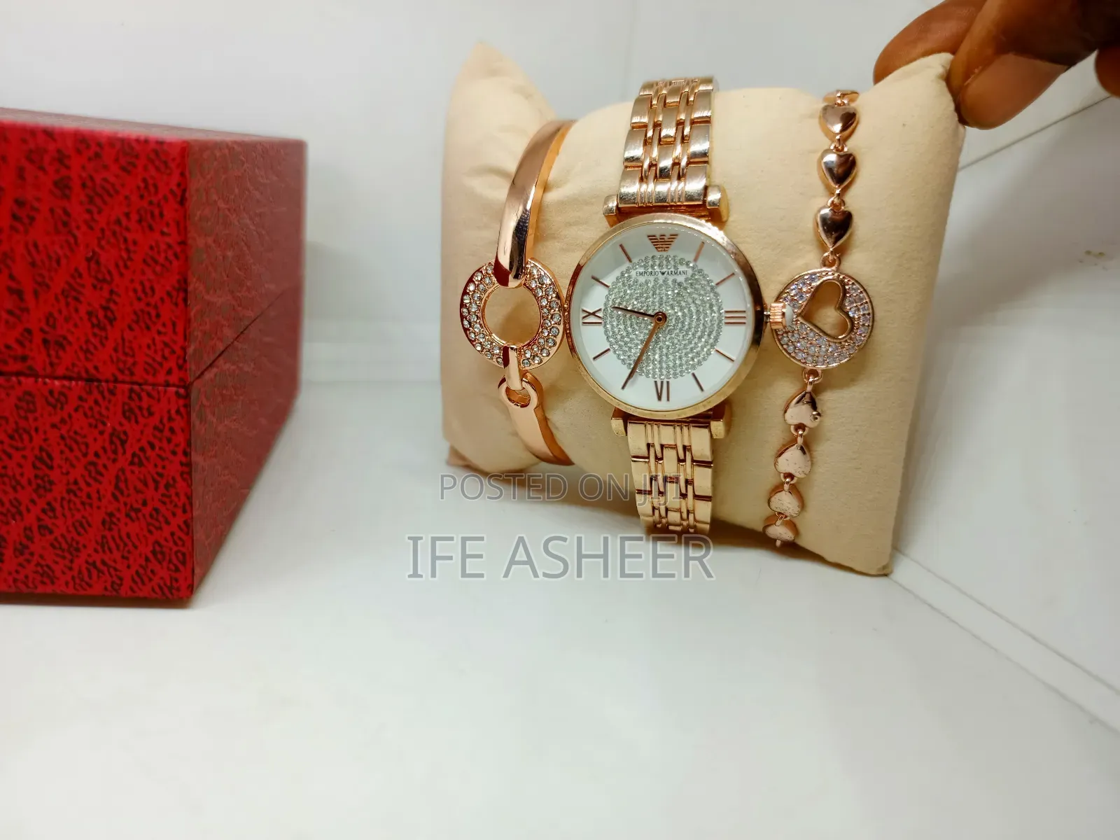 Ladies Emporio Armani Rose Gold Wrist Watch With 2 Bracelets