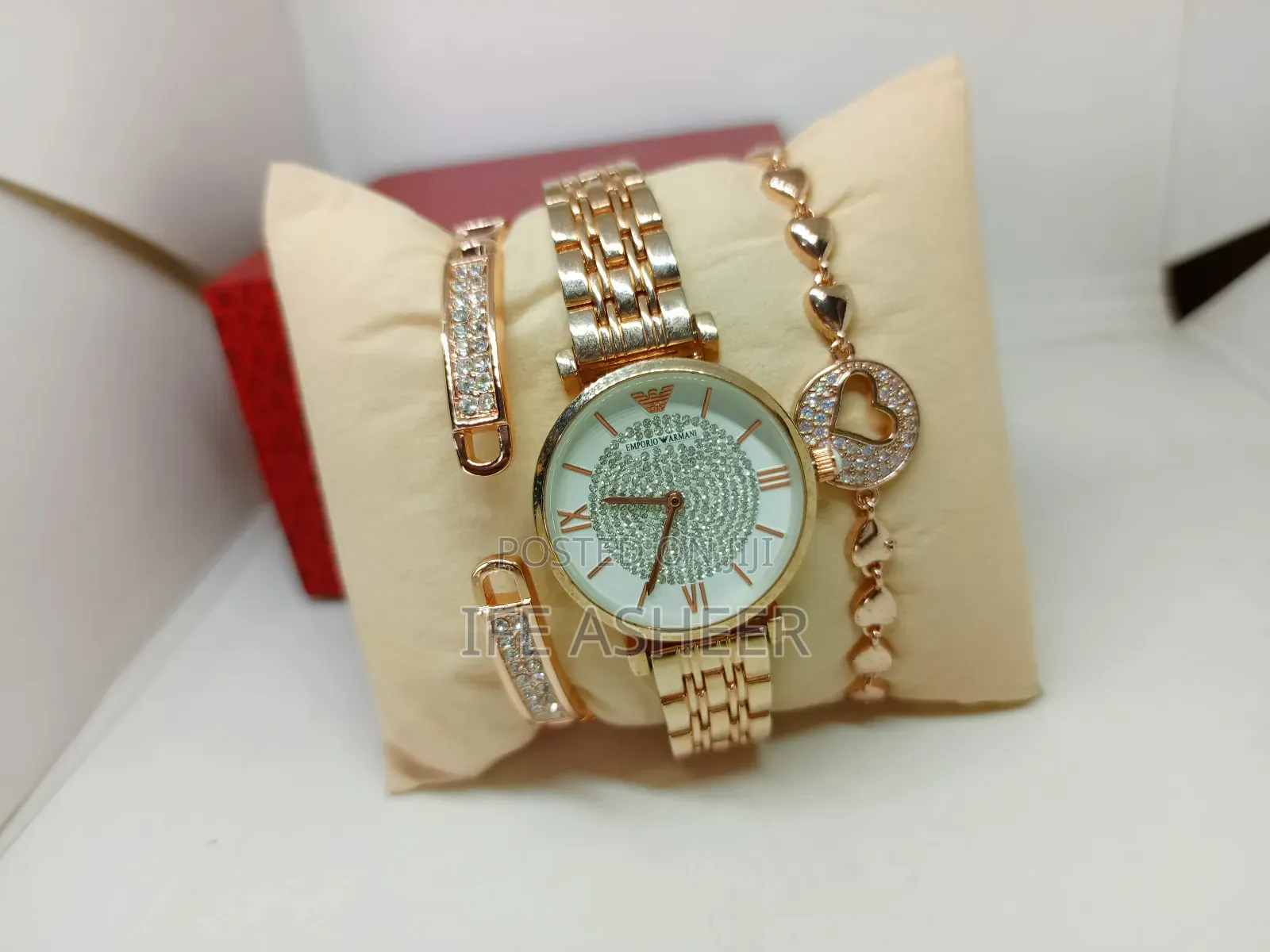 Ladies Emporio Armani Rose Gold Wrist Watch With 2 Bracelets