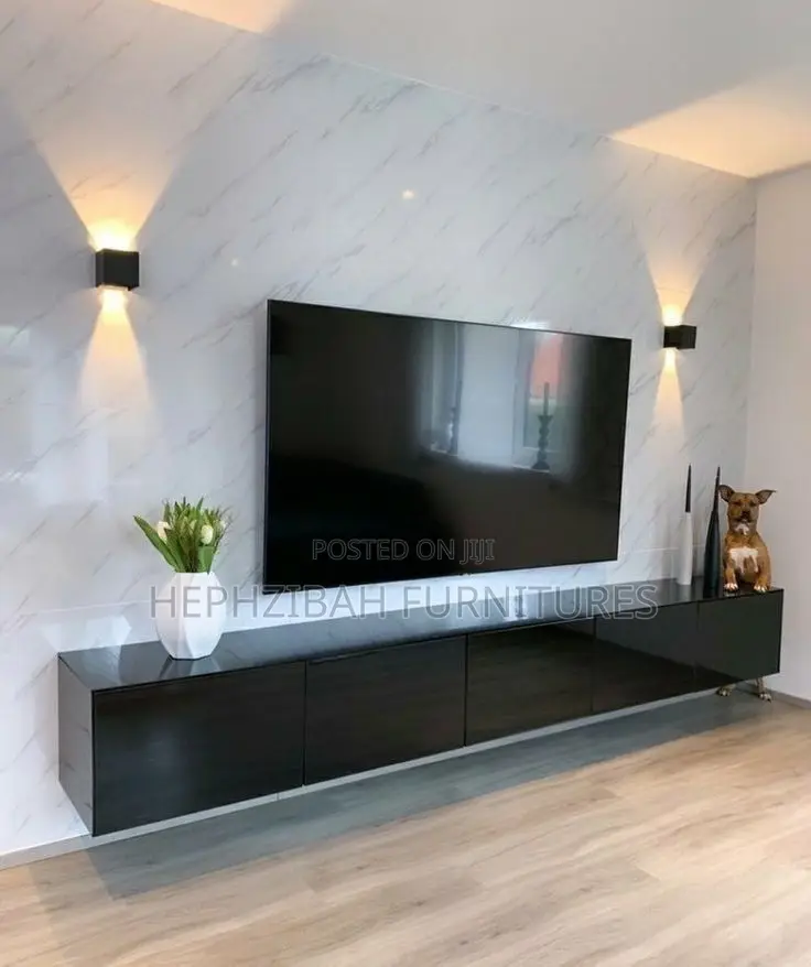 7ft Black High Gloss Hanging Tv Shelf
